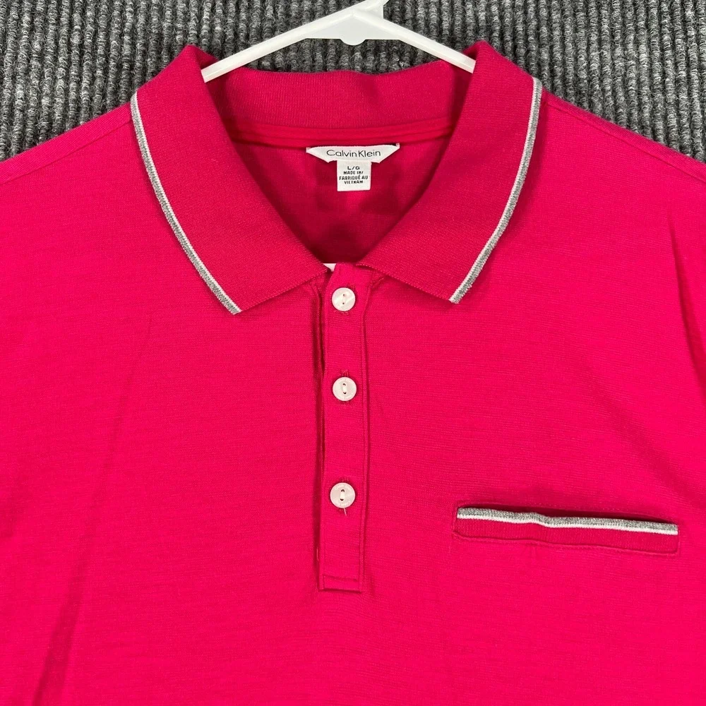 Calvin Klein‎ Mens Shirt Polo Large Pink Short Sleeve Pocket Lightweight Preppy